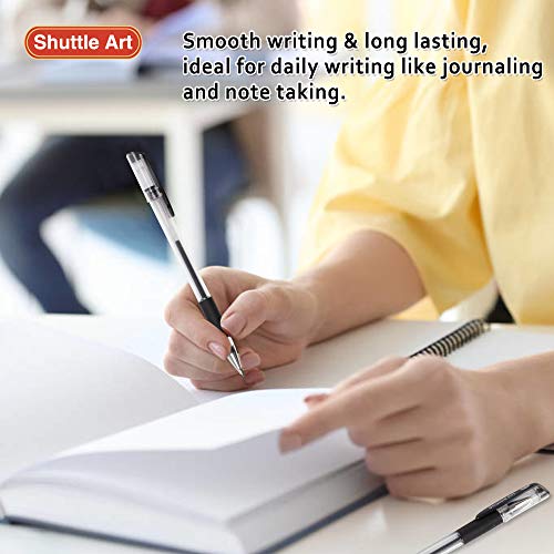 Shuttle Art Black Gel Pens, 50 Pack Fine Point Black Ink Pens Bulk, 0.5mm Rollerball Gel Ink Pens Smooth Writing with Comfortable Grip for Office, Shuttle Art