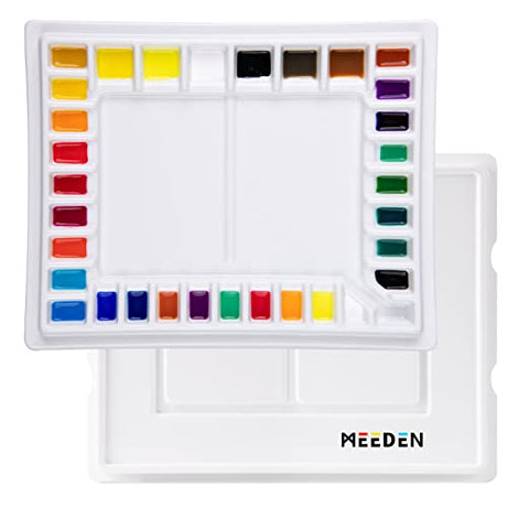 MEEDEN 33-Well Porcelain Painting Palette with Plastic Cover, Ceramic Palette with Lid for Watercolor, Acrylic, Other Water Based Paint, 13-1/2 by MEEDEN