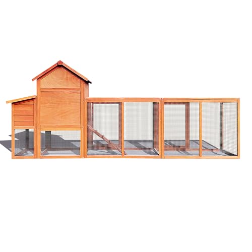 RUNVA 122''Chicken Coop with Nest Box - Poultry Cage with Removable Tray, Wooden Chicken Coop for 6 Chickens with Waterproof Roof & Ramp Play for - WoodArtSupply