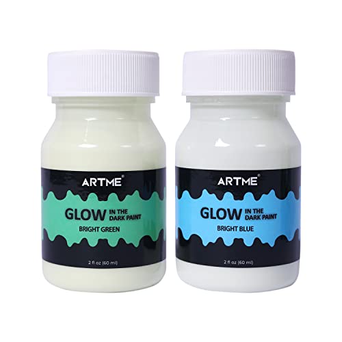 ARTME Glow in The Dark Paint, Glow Paint Set of 12 Bright Colors 30ml/1oz,  Acrylic Glow in The Dark Paint Perfect for Art Painting, DIY projects