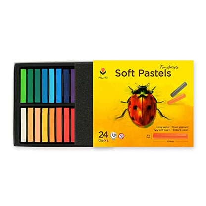 VIOLETTO Soft Chalk Pastels Set Art Supplies for Artist, Kids, Adult, 24Colors, Colored Chalk Non Toxic Dry Square Pastel for Painting, Craft, Nail