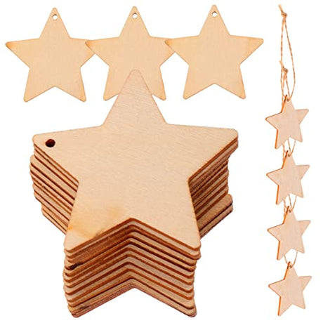 Anneome 50 Sets Wood Wooden Tags Manual Decorate Gift Star Decor Round Wood Crafts Accessories Unfinished Star Slices Christmas Decor Hollow Out Anneome