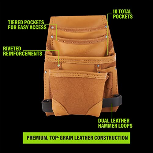 AWP Classic Leather Tool Pouch, Crafted from Premium Top-grain Leather, Compatible with Work Belts Up to 3 Inches Wide, Tool Belt Accessory, Tan - WoodArtSupply