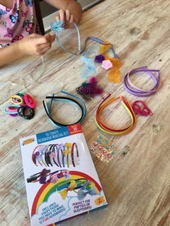 DIY Headband Kit - Headband Crafts for Girls - Includes 10 Satin Hairbands with Colorful Feathers, Fabric Flowers, Rhinestones, Ribbons, Thread, Butte