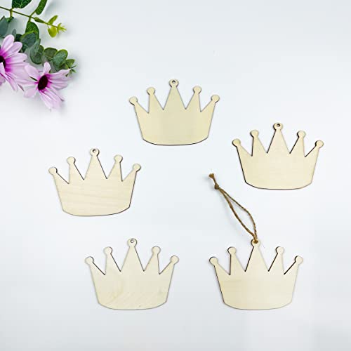 20pcs Unfinished Crown Wood Cut Out Crown Wood DIY Crafts Cutouts Blank Wooden Crown Shaped Hanging Ornaments - WoodArtSupply