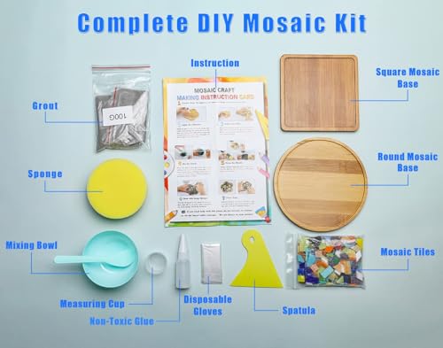 Lanyani 2 Sets of DIY Mosaic Craft Kits Mosaic Tiles Coaster Kit Make Your Own Mosaic Project Handmade Craft Set with Stained Glass Mosaic Tile Lanyani