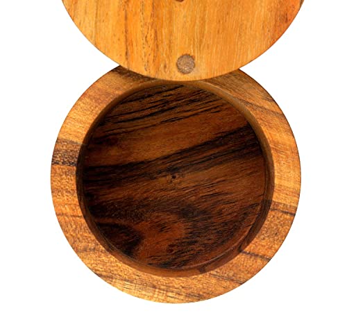 Kaizen Casa Acacia Wood Salt or Spice Box with Swivel Cover perfect for keeping table salt, gourmet salts, herbs or favorite seasonings, close at - WoodArtSupply