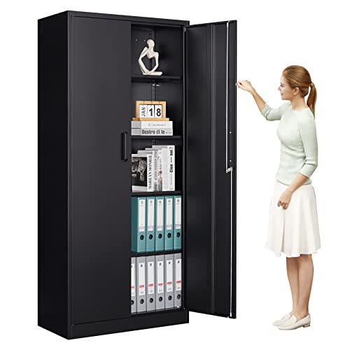 MIIIKO Metal Storage Cabinet with Locking Doors, Black Garage 5 Shelves, 18'' Deep Locker for Garage, Industrial, Commercial, Workshop and Basement MIIIKO