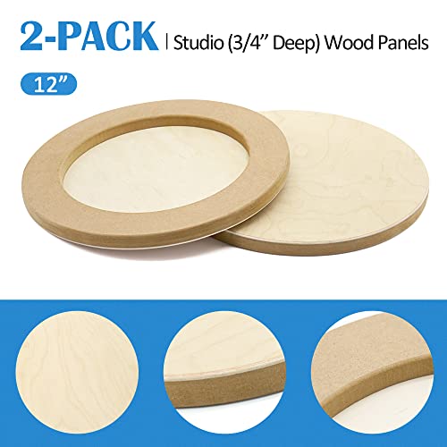 Falling in Art Unfinished Round Birch Wood Canvas Panels Kit, Falling in Art 2 Pack of 12’’ Studio 3/4’’ Deep Cradle Boards for Pouring Art, Crafts, Falling in Art