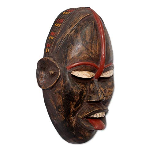 NOVICA Hand Carved Ghanaian Wood Wall Mask, African Ghost'