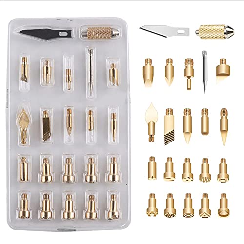 heyous 23pcs Wood Burner Tips Set Pyrography Brass Wood Burning Tip for Wood Pyrography Carving Embossing Soldering DIY Crafts - WoodArtSupply