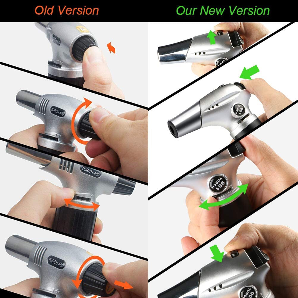 Blow Torch, Professional Kitchen Cooking Torch with Lock Adjustable Flame Refillable Mini Blow Torch Lighter for BBQ, Baking, Brulee Creme, Crafts WoodArtSupply