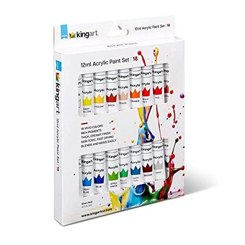 KINGART Studio Acrylic Paint, 12ml (.4oz), Set of 18 Colors KINGART