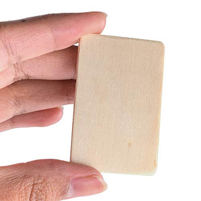 50 Pack Unfinished Natural Wood Rectangle Blank Pieces Wooden Tags Slices for Arts & Crafts, Painting DIY Decorations, Embellish, Burning & Staining (2.08” x 1.37” inches, 3mm)