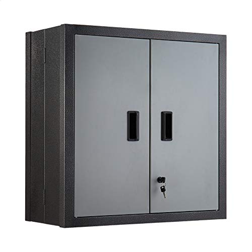 ROCKPOINT Wall Foldable Storeage Cabinets with Doors,Garage Storage Cabinet 2 Shelves & Locker,Metal Grey - WoodArtSupply