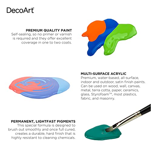 DecoArt Multi-Surface Satin Acrylic Paint Set - Basic Colors, 8PK - 8 Ct. - WoodArtSupply