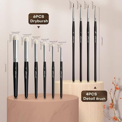 Drybrush Miniature Paint Brushes -10pcs Micro Detail Paint Brush Set,Small Fine Detail Brushes for Acrylics,Watercolors & Paint by Number, Citadel, - WoodArtSupply