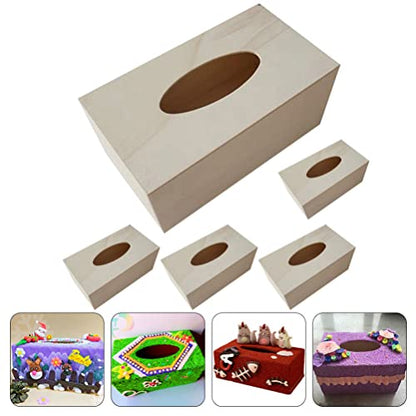 Operitacx Unfinished Wood Tissue Box Cover 5Pcs DIY Blank Wooden Napkin Box Rectangle Tissue Dispenser Box Cover for Arts Crafts Home Decoration - WoodArtSupply