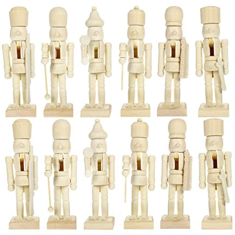 SOIMISS Christmas Wooden Unfinished Nutcracker Figurines 12pcs Blank Unpainted Nutcracker Puppet Mini Soldier Nutcracker Figures for DIY Crafts SOIMISS
