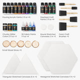 ARTEZA Acrylic Pouring Paint Kit, 36 Pieces, Bright and Iridescent Pouring Paint, Pearlized Paint, 3D Fabric Paint, Chunky Glitter, Wood Slices, ARTEZA