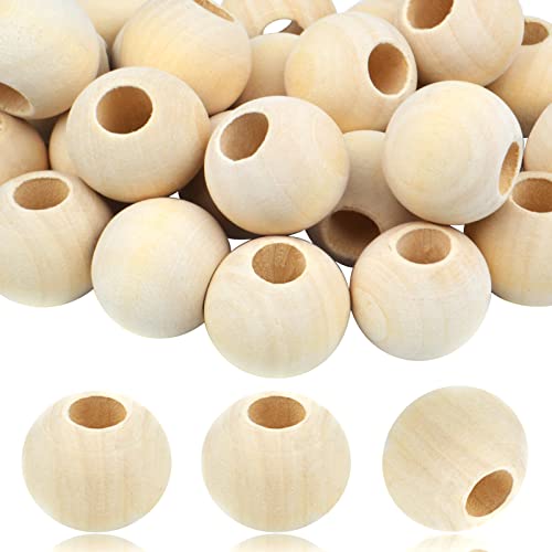 30pcs 25mm Unfinished Natural Wood Beads Large Hole Round Wooden Beads Wood Loose Spacer Beads Jewelry Making Accessory for DIY Crafts Garland Hmjpng