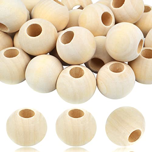 30pcs 25mm Unfinished Natural Wood Beads Large Hole Round Wooden Beads Wood Loose Spacer Beads Jewelry Making Accessory for DIY Crafts Garland - WoodArtSupply