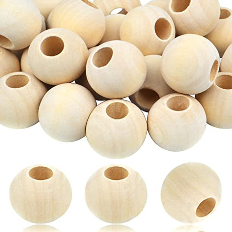 30pcs 25mm Unfinished Natural Wood Beads Large Hole Round Wooden Beads Wood Loose Spacer Beads Jewelry Making Accessory for DIY Crafts Garland Hmjpng