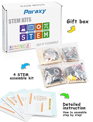 STEM Projects for Kids Ages 8-12, 4 in 1 Stem Kits, Robotics Engineering Starter Kit with Sensors, Wooden 3D Puzzles Building Kits, Smart Robot Toys,