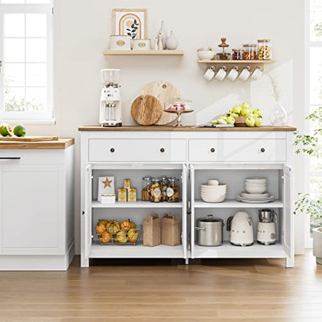 FOTOSOK Sideboard Buffet Cabinet with Storage, 55" Large Kitchen Storage Cabinet with 2 Drawers and 4 Doors, Wood Coffee Bar Cabinet Buffet Table FOTOSOK
