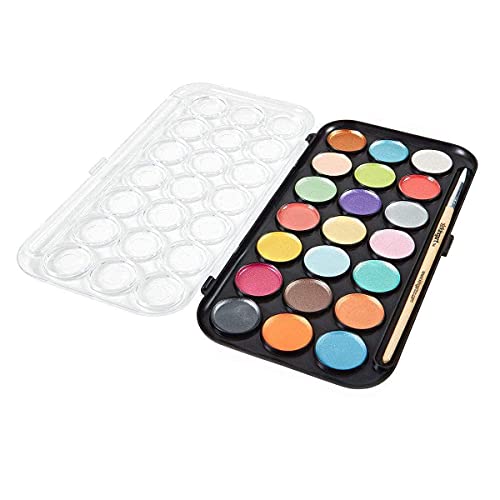 KINGART Watercolor Pan Set, Pearlescent Colors, 21 Unique Shades & Paint Brush - WoodArtSupply