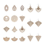 48pcs Unfinished Wooden Filigree Earring Making Kits 12 Styles Undyed Natural Wood Antique Hollow Dangle Charm Beads for DIY Earrings Pendants Making PandaHall