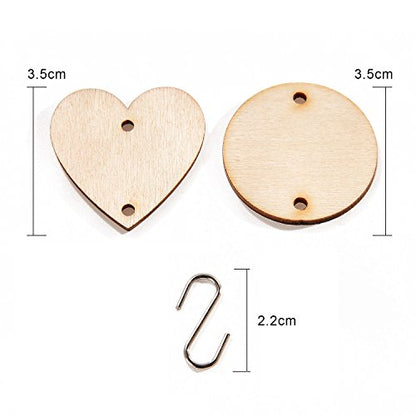 Hicarer 240 Pieces in Total, Valentine's Day Wooden Ornaments Heart Tags with Holes and S Hook Connectors for Birthday Boards, Valentine, Chore