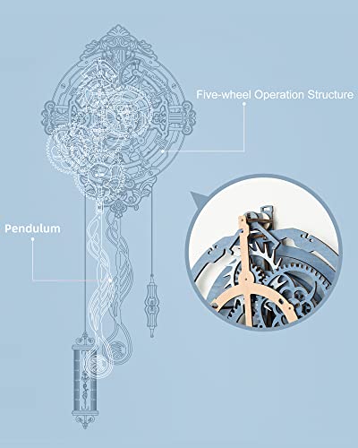 ROBOTIME Clock Wooden Puzzle, 3D Puzzle for Adults Wooden Metal Mechanical Model Clock Kits to Build, Hobbies Gift for Men Aesthetic DIY Decoration ROBOTIME