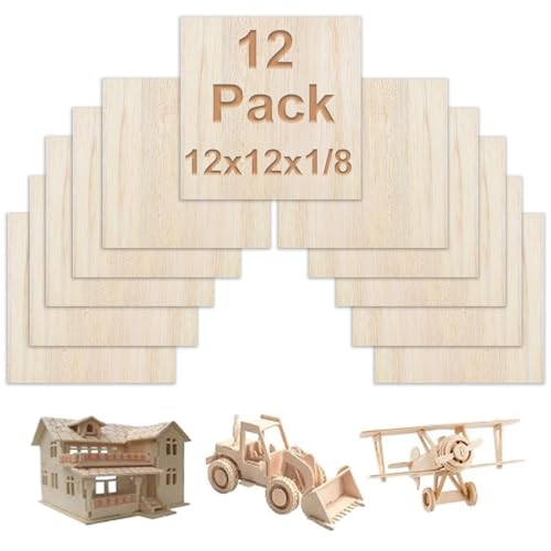 LISHINE 12 Pcs 1/8 Inch Balsa Wood Sheet 11.8" x 11.8", 3mm Thin Balsa Wood Sheets for Craft, Laser, Wood Burning, Model Making, DIY Projects,