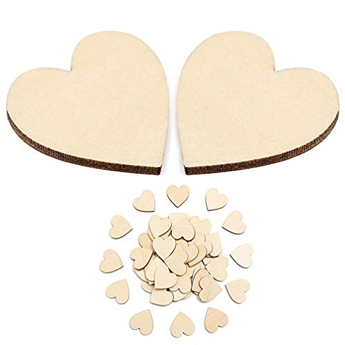Vosarea 50pcs Wooden Hearts Slices Blank Unfinished Wooden Discs Cutout Pieces Embellishments for Scrapbooking Wedding Table Scatter DIY Arts Craft VOSAREA
