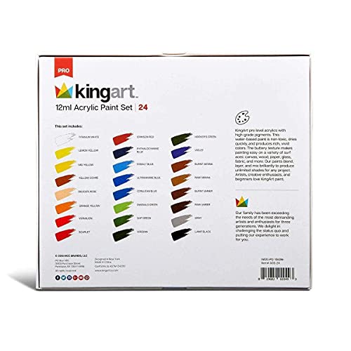 KINGART 505-24 12 mL Unique Colors Acrylic Paint (Set of 24), Assorted KINGART