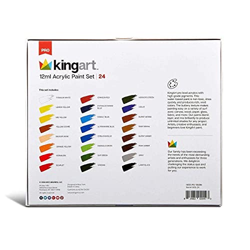 KINGART 505-24 12 mL Unique Colors Acrylic Paint (Set of 24), Assorted - WoodArtSupply