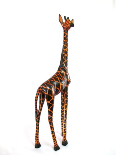 African Art 18" Hand Carved Wood Wooden Giraffe Sculpture Statue - Made in Kenya