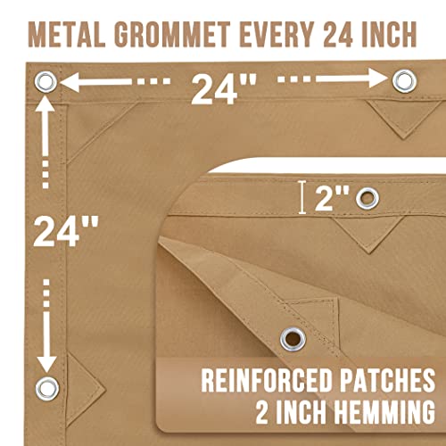 CARTMAN Finished Size 12x20 Feet Tan Canvas Tarp with Rustproof Grommets, 12 Oz Heavy Duty Multipurpose Tarpaulin Cover for Canopy Tent, Roof, CARTMAN