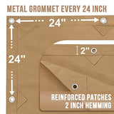 CARTMAN Finished Size 12x20 Feet Tan Canvas Tarp with Rustproof Grommets, 12 Oz Heavy Duty Multipurpose Tarpaulin Cover for Canopy Tent, Roof, CARTMAN