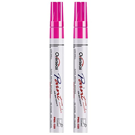 Permanent Paint Pens Pink Markers - 2 Pack Single color Oil Based Paint Markers, Medium Tip, Quick Drying and Waterproof Marker Pen for Metal, Rock Overseas