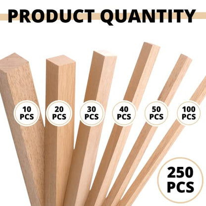250PCS Balsa Wood Sticks for Projects Making Hardwood Square Dowels 1/2 1/4 1/8 3/8 3/16 5/16 x 6 Inch Square Dowel Rods for DIY Molding Crafts