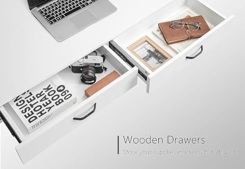 BANTI 48'' Adjustable Height Electric Standing Desk with Double Drawer, Stand Up Home Office Desk with Splice Tabletop, White BANTI