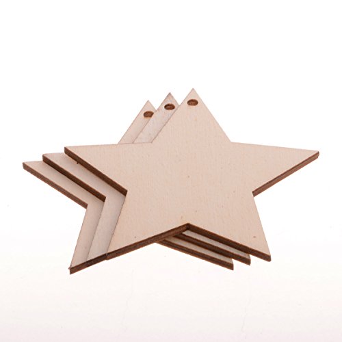 Christmas Wooden Crafts Hanging Ornaments Christmas Tree Decoration Unfinished Wood Cutouts for DIY Blank Slices to Paint (10PCs Star Style) YEEQIN