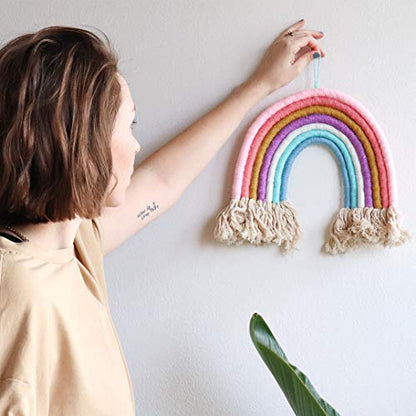 DIY Rainbow Yarn Bedroom Decor (Nursery Decor) makes one wall hanging rainbow & two keychains. Perfect kids crafts for girls age 8 13 years & gifts - WoodArtSupply