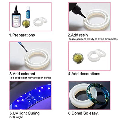 Frenshion 31Pcs Resin Jewelry Making Kit with 100g Fast Cure Clear Hard Low Odor UV Resin, Color Pigment, Resin Accessories, UV Resin Starter Kit for