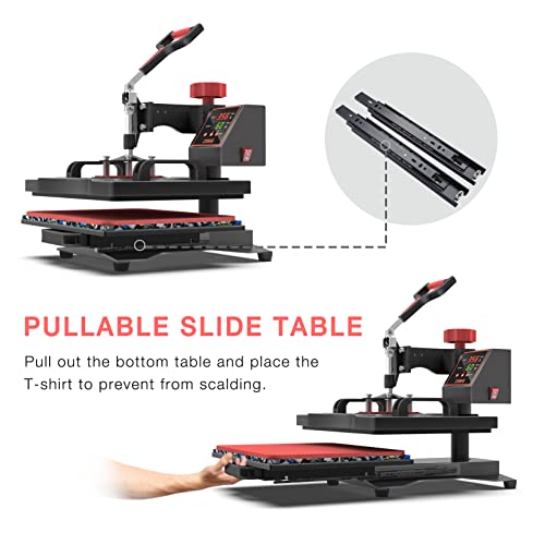 OIIEE Heat Press Machine 5 in 1 Combo Heat Press 12 x 15 Inch Heat Transfer Machine 360-Degree Swing Away Digital Shirt Printing Multifunction Heat - WoodArtSupply