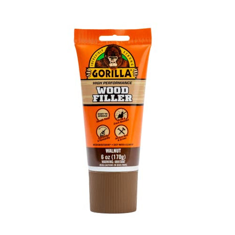 Gorilla All Purpose Wood Filler, 6oz Tube, Walnut (Pack of 1) Gorilla