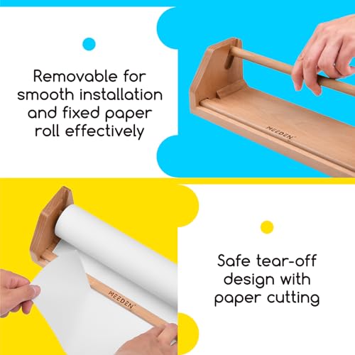 MEEDEN Kids Tabletop Paper Roll Dispenser, Solid Beech Wood with 3 Paper Rolls (12" x 75ft), Portable Art Painting Easel for Kids to Entertain, MEEDEN