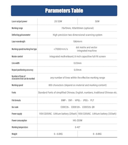 Portable Handheld Laser Marking Machine 30W Fiber Laser Engraving Machine 70 * 70mm Marking Area for Gold Silver Copper Steel Paper Plastic Glass